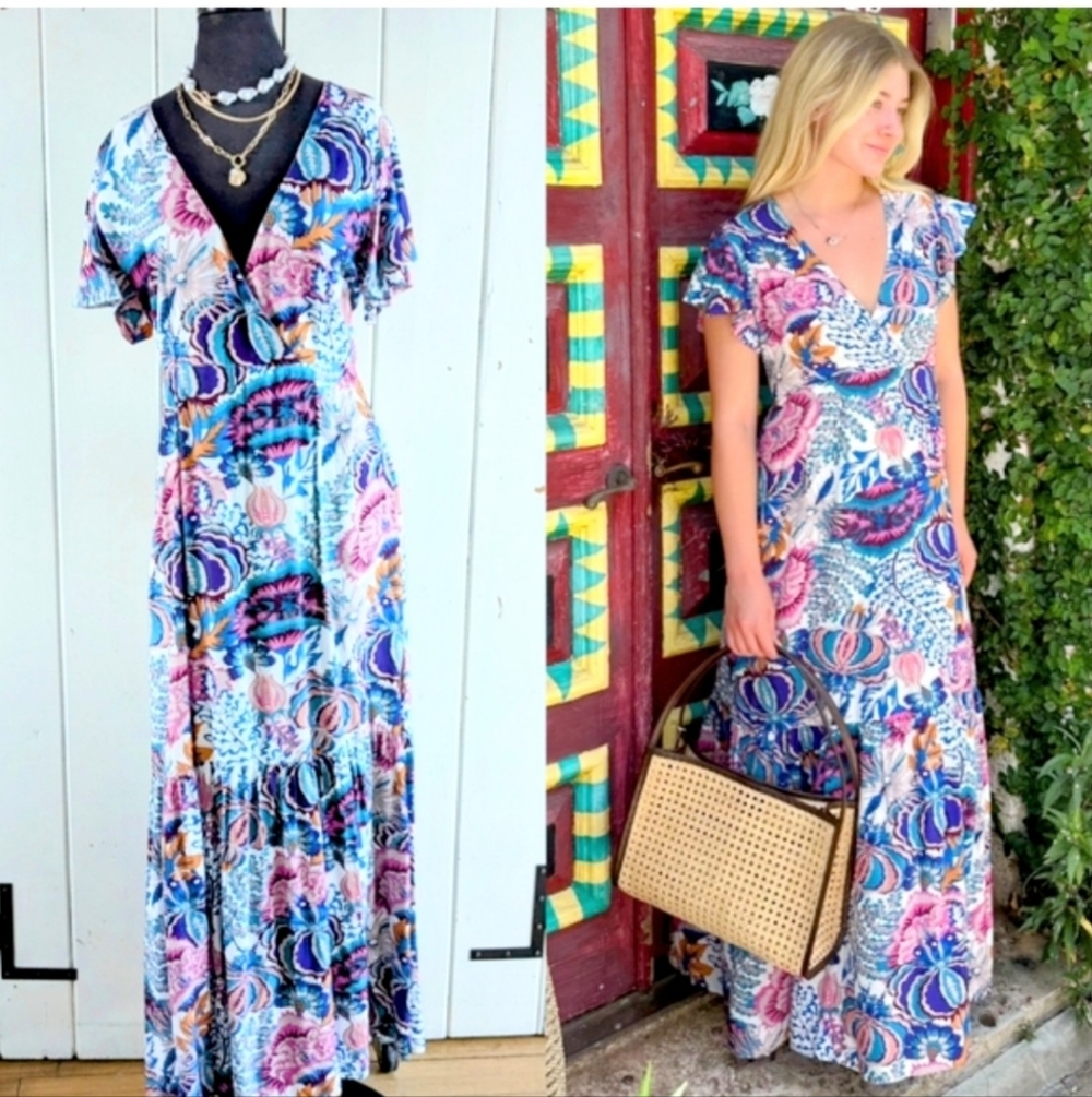 🌴Walker & Wade Floral V-Neck Maxi Dress NWT sz L